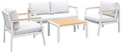 sweeek - Gartenlounge-Set aus Aluminium und Polywood, 4-Sitzer, 1 Sofa, 2 Sessel, 1 Couchtisch - Casoria