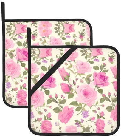 WHJYYXDE Juego de 2 soportes para ollas de cocina de 8 x 8 pulgadas, aislamiento duradero, tela impermeable, patrón de rosas rosas rosas