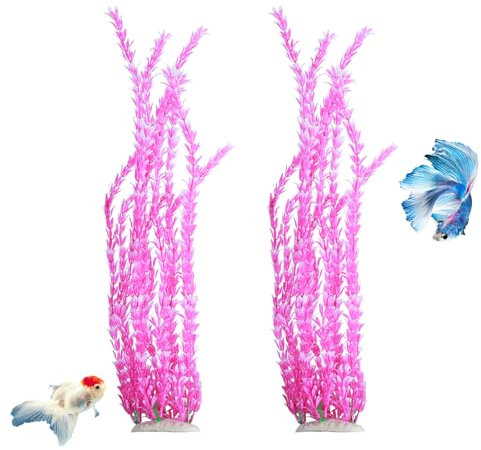 Uotyle 2 Pcs 60cm Large Aquarium Plastic Plants, Artificial Aquatic Water Grass Decor, Fish Tank Ornaments (Purple)