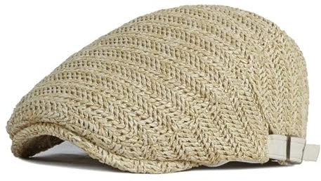 YAMEE Boinas de Paja Hombre Verano Transpirable,Gorro de Verano para Hombre con Protección UV,Ajustable,Sombrero Planos de Unisex Estilo Casual para Vacaciones,Playa,Viajes