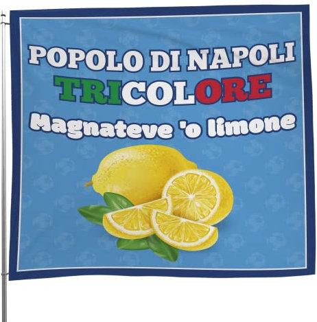 Bandiera 4° Scudetto Popolo di Napoli - Bandiera Magnateve 'o Limone 60x60 cm - Gadget 4° Tricolore - Regalo Tifoso Calcio