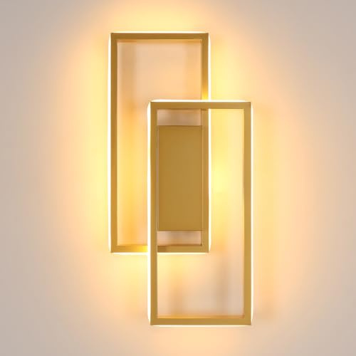 Riserva Lampada da Parete Interno LED, 28W Applique da Parete Moderne Quadrato, 3000K Bianca Calda, Oro Lampada da Muro in Alluminio per Camera da Letto, Soggiorno, Corridoio, Scala