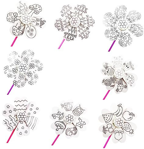 DIKACA 1 Set 10 Stück Mal Windmühlen Materialpaket Kinderspielzeug Windmühle Für Unfertige Windmühle DIY Windmühle Malspielzeug Windmühle Papier Windmühle