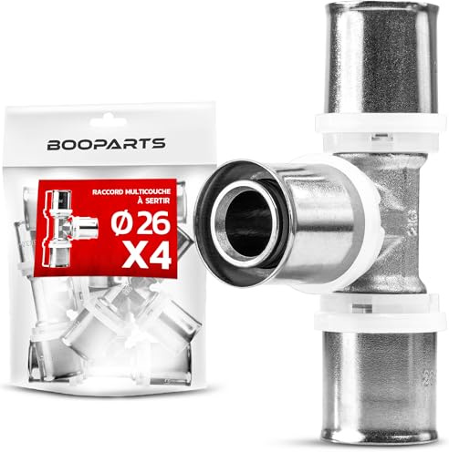 BOOPARTS – Té à Sertir Ø26 mm | Raccord Multicouche Profil TH pour Tubes PER, PEX et Multicouche | Plomberie, Chauffage et Sanitaire | Lot de 4