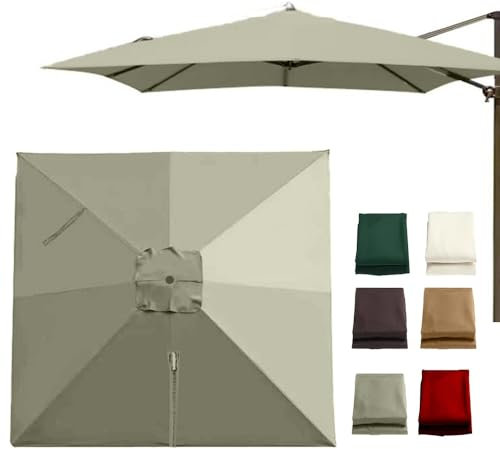 QSPNVFB 3x3m Carré Toile De Rechange Pour Parasol Déporté 8 Côtes Auvent De Parasol De Terrasse, Couverture De Rechange Pour Parasol Piscine Jardin(Taupe,Single top 3 m (10'))