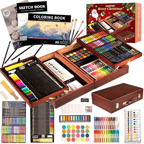 KINSPORY Premium Malkoffer Deluxe 168-teilig Malset für Kinder Anfänger Tolles Buntstifte Set, Wasserfarben, Ölpastellfarbe, zeichenstifte, Bleistifte als Zeichenset Geschenk Kinder