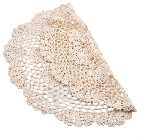 Sandyseptember Kleine runde Spitzentischdecke, Vintage-Stil, gehäkelt, Baumwolle, Blumenmuster, 50 cm, für Zuhause, Esszimmer, Café, Restaurant, Dekoration, handgefertigt, ausgehöhltes Design, Beige