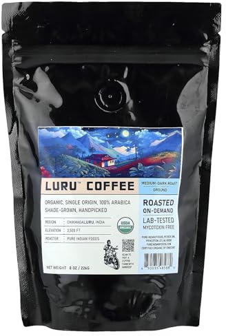 Luru™ Coffee, Ground, Medium-Dark Roast, 8 oz (226 g), Pure Indian Foods