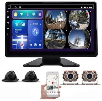 10,1-Zoll-Touchscreen-Monitor, DVR, 360-Panorama, 4G Android GPS Navi, Bluetooth, 4X Rückfahrkamera, 12-32 V, für Wohnwagen und LKW(None)