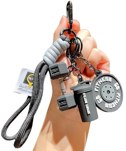 REINREUDE Kettlebell Dumbbell Keyring,Sport Keyring,3D Weightlifting Gym Athlete Keychain,Motivational Key Chains,Exercise Keyr/ing,Small Funny Gym Keyri/ng,Gy/m Gifts for Women,Fitness Gifts,Black