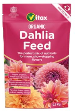 Vitax Organic Dahlia Feed 0.9kg – Balanced Nutrients for Bigger, Brighter Blooms Promotes Vigorous Growth Vivid Colour & Long-Lasting Flowers Easy-Use Fertiliser for Pots & Garden Beds