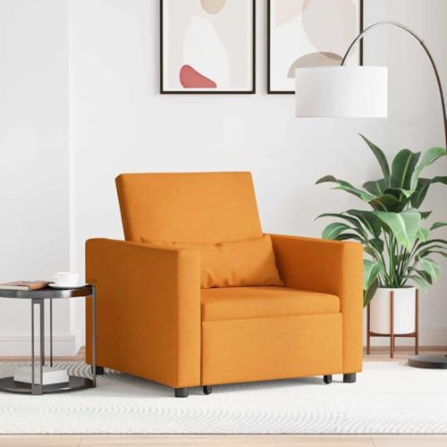 Runheo Ausziehbare Schlafcouch Einzel Dunkelgelb, 3-in-1 Schlafsofa mit Rollen, 90x165x87cm, bequemes Stoffsofa für Wohnzimmer, Schlafzimmer, Robustes Stahl-Sperrholzgestell, modernes Design
