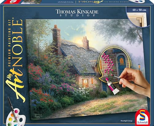 Moonlight Cottage: My Artnoble® Thomas Kinkade | Premium-Malset mit vorgedruckter Leinwand und Acrylfarben