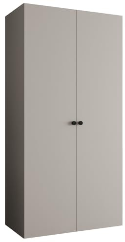 MEBLE KRYSPOL - Kleiderschrank - Garderobenschrank - 100 cm x 202 x 52 cm - Schrank mit Kleiderstange, 2 Türen - für Schlafzimmer, Flur - Parma, Kaschmir, Griff Schwarz