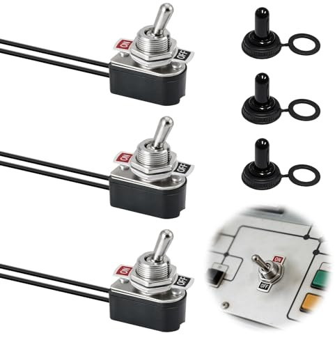 3 Stück Kippschalter 6A 125V AC 3A 250V, Wasserdicht 2 Polig Ein Aus Mini Schalter mit Kabel und Schutzkappe, 10A 12V DC Toggle Switch für Auto Boot Elektronik DIY Projekte