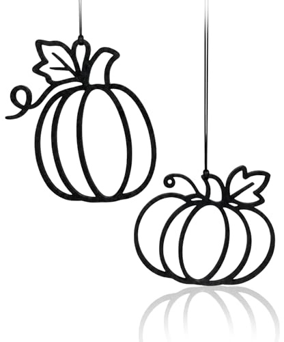 Kürbis Fensterdeko zum Aufhängen 2er Set – Schwarze Herbstdeko & Halloween Deko Anhänger, Moderne Wanddeko für Fenster, Tür, Wohnzimmer & Zweig