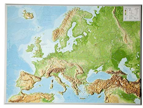 Europa Gross 1:8.000.000 ohne Rahmen: Reliefkarte Europa (Tiefgezogenes Kunststoffrelief)