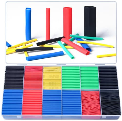 Preciva Guaine Termorestringenti Tubi 1200 Pezzi,Tubo Termorestringente per Cavi Elettrici Assortimento per Hobbisti per l'arte fai-da-te,Rapporto di restringimento 2: 1, 5 colori, 12 taglie