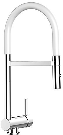 Unterfenster Wasserhahn Küchenmischer mit abschwenbarem Auslauf und abhembarer 2strahl Handbrause - Gesamthoehe abgeschwenkt nur 58mm. Auslauf drehbar 360° - Weiß