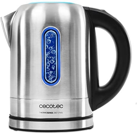 Cecotec Hervidor de Agua Eléctrico ThermoSense 290 Steel. 1,7 litros, Libre de BPA, 2200 W de Potencia, Base 360º, Filtro Antical Desmontable, Doble Sistema de Seguridad, Acero Inoxidable