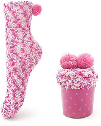 LEAPOP 1 oder 3 Paare Damen Mädchen Socken Cupcakes Design Flauschig Gemütliche Weiche Dicke Warme Weihnachtssocken mit Geschenkbox (Rose rot (1 Paar))