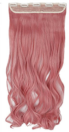 24 Inch One Piece 3/4 Clip in Hair Extensions Curly Silky Hairpieces Wavy Heat Resistant - Ash Pink(Length:60cm,Weight:120g)