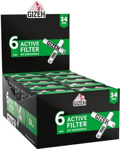 Gizeh Active Filter mit Aktivkohle, Slim-Format 6 mm Durchmesser, 34 Stück pro Packung 3 Displays (30 Packungen)