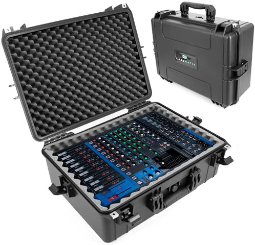 CASEMATIX Waterproof Mixer Carry Case Compatible with Yamaha MG12XU 12 Channel Mixing Console and More - Hard Shell Sound Board Case with Foam Fits Mixers up to 17 x 12.1 x 5 and Cables, Case Only