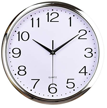Outpicker Wall Clock 12 Inch Office Clock Silent Non Ticking Battery Wall Clock for Kitchen,Living Room,Bedrooms Modern, Silver Wall Clock