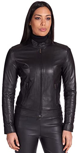 D'Arienzo Giacca Pelle Donna Nera Giubbotto Moto Primaverile Biker Made in Italy Linda XXS/Nero
