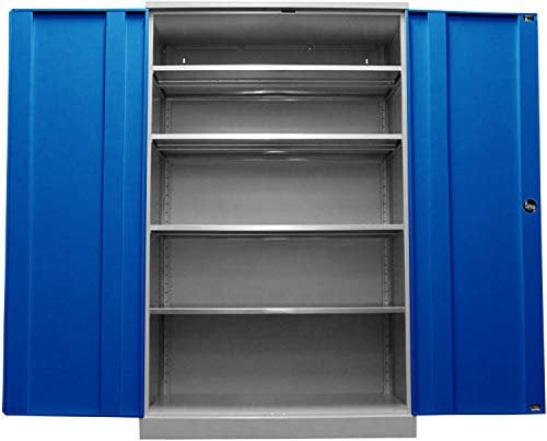 Schrank & Stuhl Werkzeugschrank Koloss – Werkstattschrank/Stahlschrank mit 4 höhenverstellbaren, vollverzinkten Fachböden, 195x120x60 cm (HxBxT), Grau/Blau