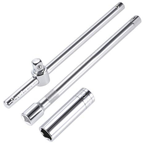 sourcing map Socket Accessory Set of 3 Pcs, 17mm 6-Point Deep Socket 10 Sliding Wrench Breaker Bar Extension Bar with 1/2 Drive