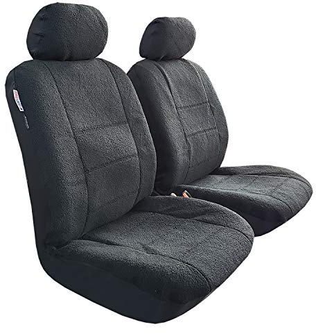 iSEATCOVER Kunst-Schafsfell-Sitzbezüge, schwarzes Frontset für Autos, LKWs, SUV, pelzige, flauschige Sitzbezüge in universeller Größe, Autozubehör (Schwarz)