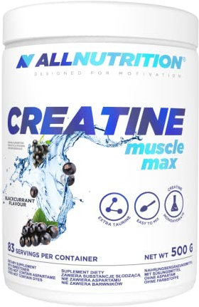 ALLNUTRITION Creatine Muscle Max Supplements Muskelaufbau - Creatin Monohydrat mit Taurin - Leistungssteigerung und Muskelaufbau - ohne Zuckerzusatz - Keratin Pulver Fitness 500g - Blackcurrant