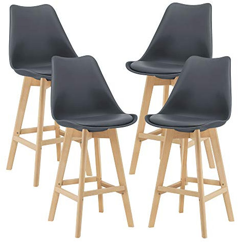 [en.casa] Barhocker 4er Set Barstuhl mit Rückenlehne Bistrohocker Set 4 Teilig Tresenhocker auf Buche-Gestell Grau