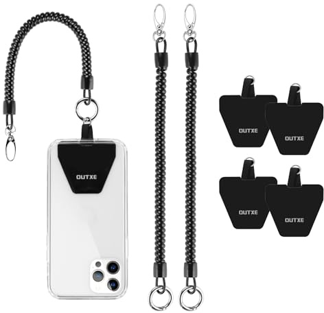OUTXE Phone Lanyard Tether with 4 Patch- 2× Phone Tether, 4× Phone Patch, Compatible with Smartphone- Black