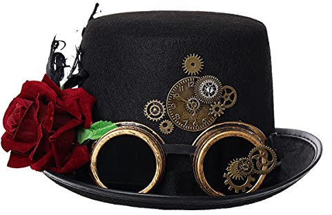 COSDREAMER Unisex Steampunk Zylinder Halloween Kostüm Hut mit Brille Schwarz 4 58cm