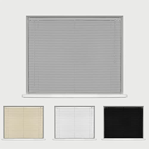 Caecus PVC Window Venetian Blinds Strong Trimmable Easy Fit Child Safe Home Office - Grey 90cm Width x 150cm Drop