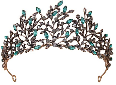 Tiaras for Women, Vofler Black Emerald Green Leaf Crowns - Vintage Gothic Crystal Rhinestone Headpieces for Queen Bridal Birthday Wedding Quinceanera Pageant Prom Homecoming Halloween Costume Party