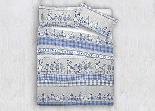 Bettwäsche-Set aus Baumwollflanell, Weihnachtsdesign, Winter, Rentier, Herzen, Einzelbett, Hellblau