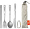 TiTo Titanium Cutlery Set Spoon Spork Knife Chopsticks Portable Lightweight Outdoor Flatware Extra Strong 3/4/5 Piece Straw for Home Use/Travel/Camping/Picnic/Hiking Tableware (4-Piece Cutlery Set)