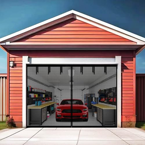 Premium-Garagentor-Sichtschutz für 1 Autogarage, 3.6x2.4 m, langlebiges, robustes Fiberglas-Netz mit Klettbändern, Streifen, einfache Montage (schwarz, 3.6x2.4 m)