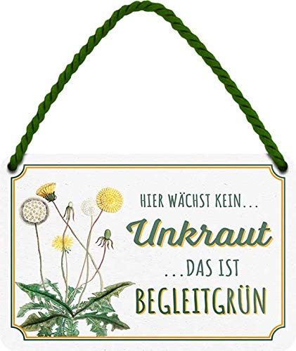 Blechschild ''Hier wächst kein Unkraut, das ist Begleitgrün'' 18x12cm Geschenk Lustige Sprüche Feier Vintage Retro Geburtstag Deko Party Überraschung Fan Garten Haushalt Heim Zuhause