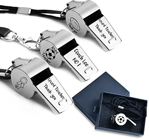 personalisierte Trainer Pfeife mit Lanyard Schiedsrichter Pfeifen graviert Basketball Fußball Fußball Hockey Volleyball Geschenke Edelstahl lauten knackigen Seiten 1PC