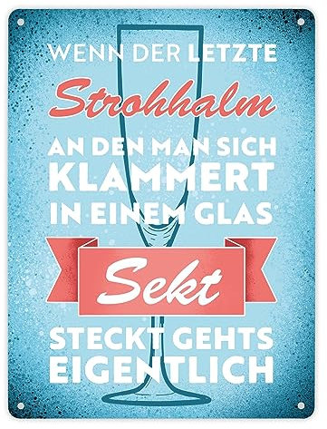 Wenn der letzte Strohhalm in einem Glas Sekt steckt Metallschild XL in 21x28 cm gehts eigentlich lustiges Blechschild mit Sektspruch für alle die gerne Sekt und Champagner trinken