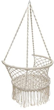 Angyu Hängesessel Aufhängbar Atmungsaktiv Schwebesessel Geflochten Hängestuhl mit Quaste für Schlafzimmer/Balkon (Beige, 125 * 60cm)