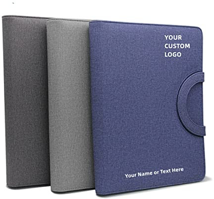 Porte-documents avec texte ou nom personnalisés, impression couleur avec fermeture éclair, classeur amovible à 4 anneaux, calculatrice, conférence, bloc-notes, sac pour femme/homme