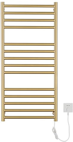 SWHC Scaldasalviette Elettrico 162 W Oro Radiatore Scaldasalviette 110 x 52 x 12 cm Termoarredo Elettrico da Bagno Acciaio Inossidabile Asciugabiancheria da Parete Stendino Elettrico