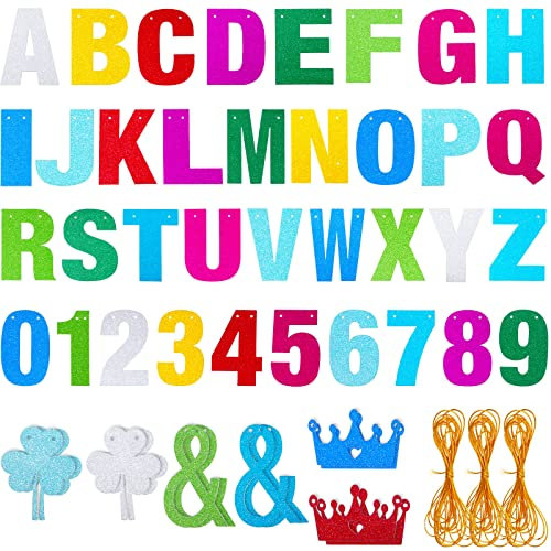 149-teiliges Banner-Set, Glitzer-Banner, Buchstaben mit Zahlen und Symbolen, DIY-Buchstabenbanner mit Seil für Geburtstag, Hochzeit, Babypartys und Party-Dekorationen (mehrfarbig)