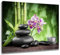 LB Wandbilder Grüner Bambus Wanddruck Lila Orchideenblume Schwarze Zen-Steine Leinwand Bilder Stillleben Poster für Wohnzimmer Schlafzimmer Badezimmer Wand Deko,40x30cm Ungerahmt